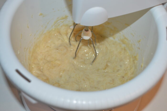 mash the bananas a little with a fork