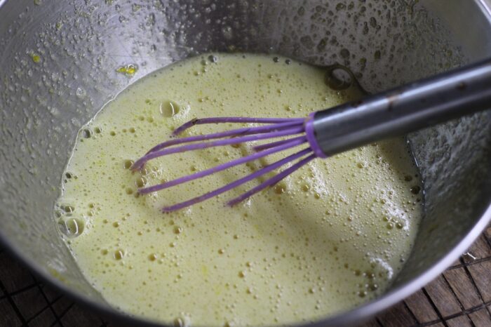 beat the eggs with the vanilla