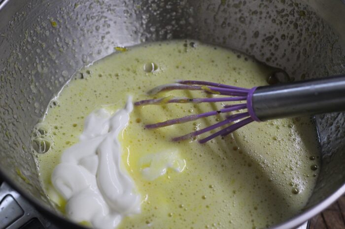 Add the sour cream and baking powder