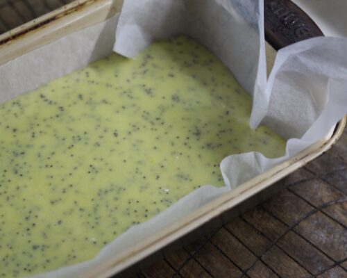 Pour the dough into the prepared loaf pan