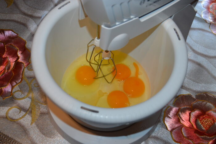 Break the eggs into a deep bowl