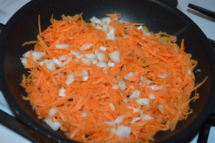 fry the diced onion with the grated carrot