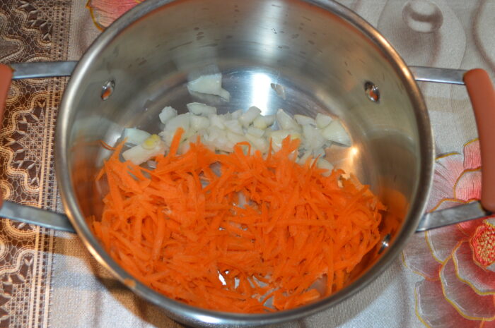Add the diced onion and grated carrot