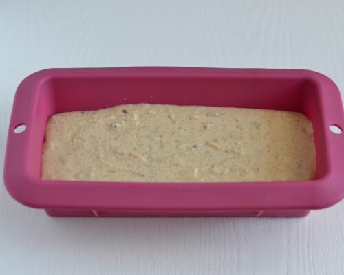 pour the prepared batter into the silicone baking pan
