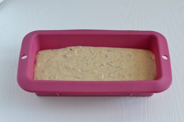 pour the prepared batter into the silicone baking pan