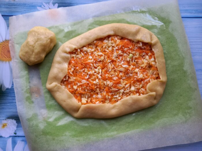 The free edges of the dough are brought up