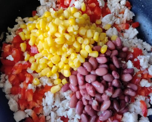 add the beans and corn