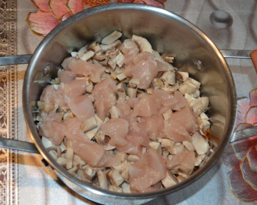 Add the diced chicken breast