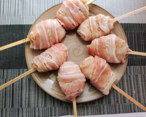 fry the patties wrapped in bacon