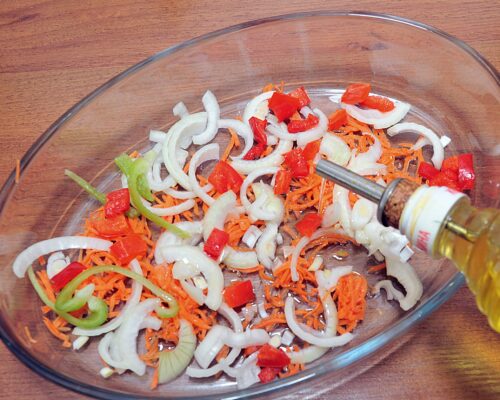 pour in the vegetable oil