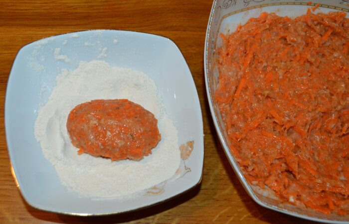 form patties and roll them in flour