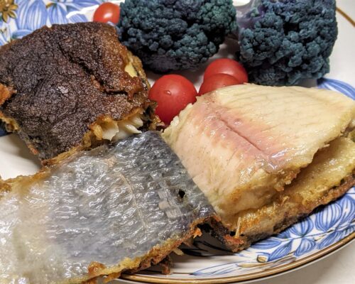 the fatty skin will separate from the meat