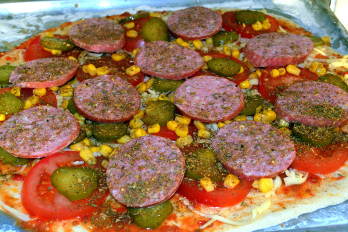 last ingredient is sliced sausage