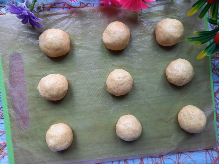 Divide it into several pieces and roll them