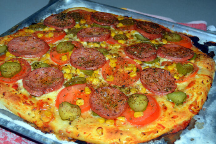Bake the sausage pizza