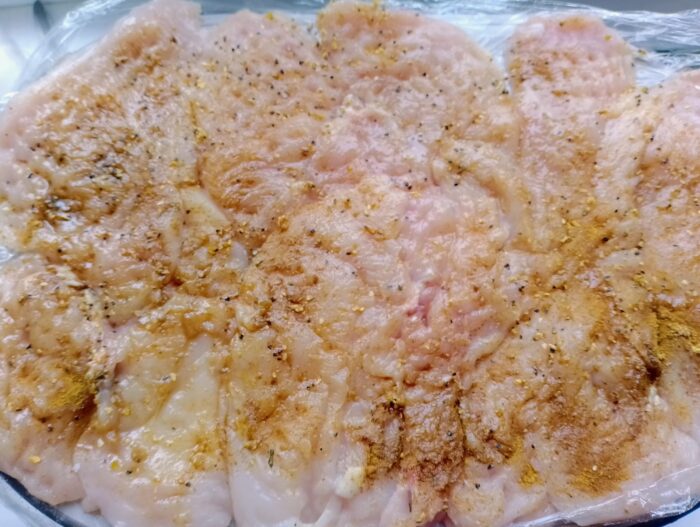 Sprinkle salt and seasoning on each piece