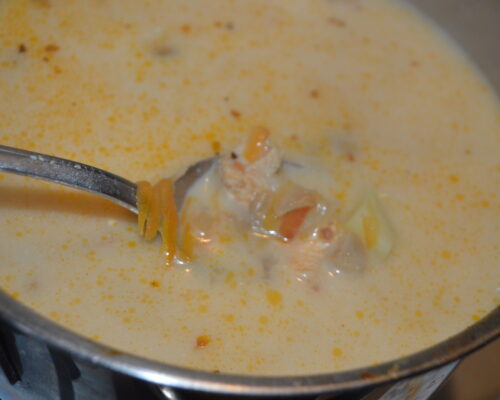 Stir until the cheese dissolves