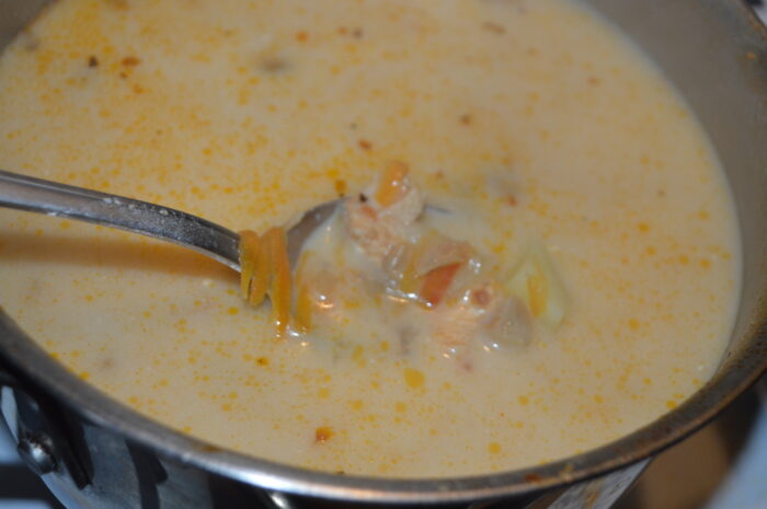 Stir until the cheese dissolves