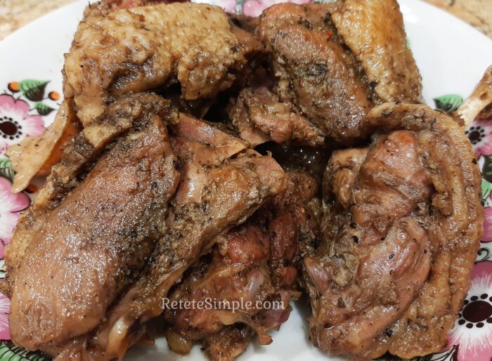 Spiced duck cooked in multicooker served on platter