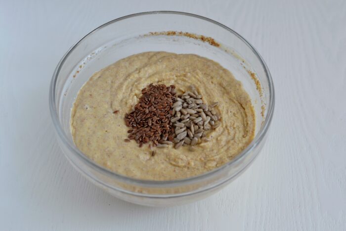 Add the flax and sunflower seeds