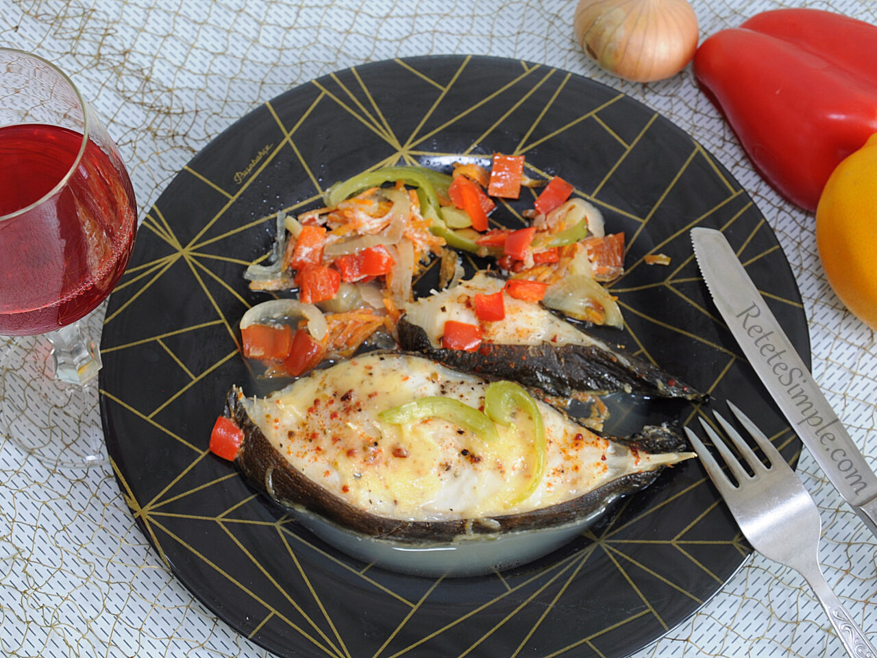 Baked Catfish Fillet on a Bed of Vegetables photo