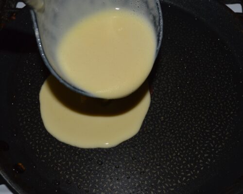 Pour the batter into the pan