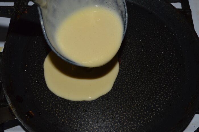 Pour the batter into the pan