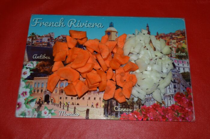 Chop the onion and carrot