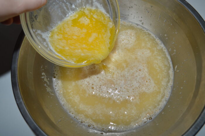 add the melted butter