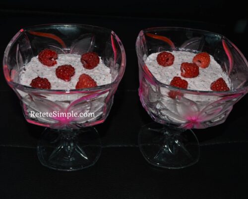 raspberry chia pudding with cottage cheese topped with fresh raspberries