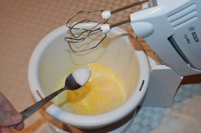 add the butter melted in the microwave