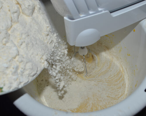 pour into the mixture and stir