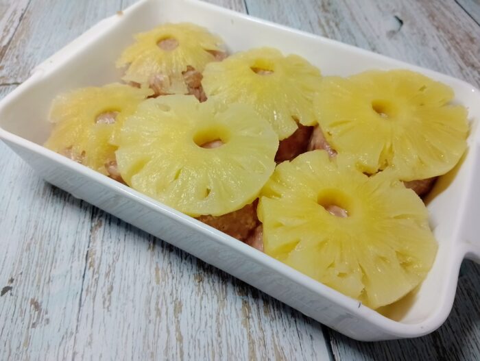 Arrange pineapple rings on top