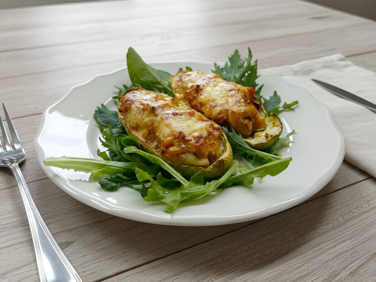 Baked Zucchini Boats with Chicken and Cheese photo