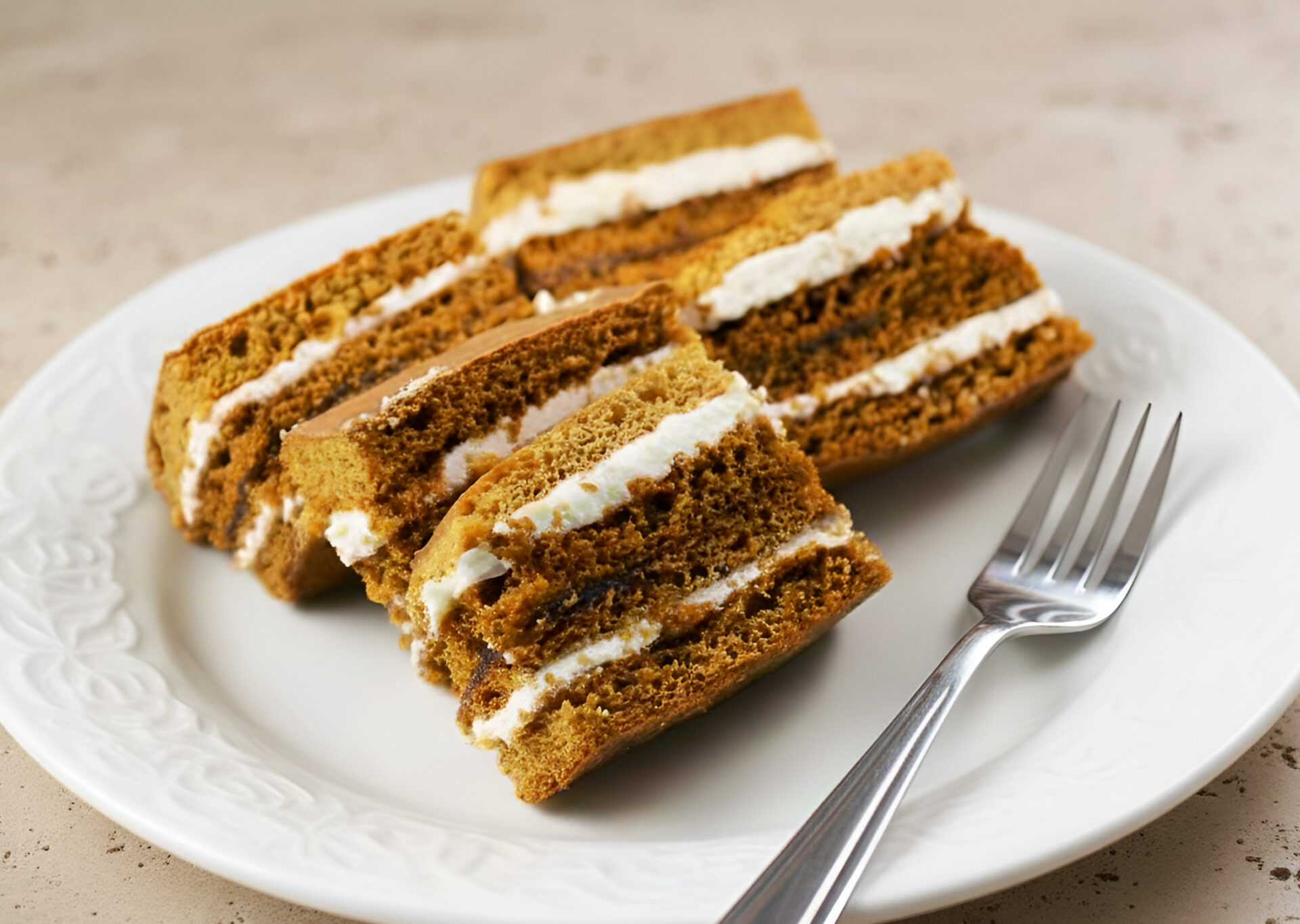 Honey cake with caramel cream photo