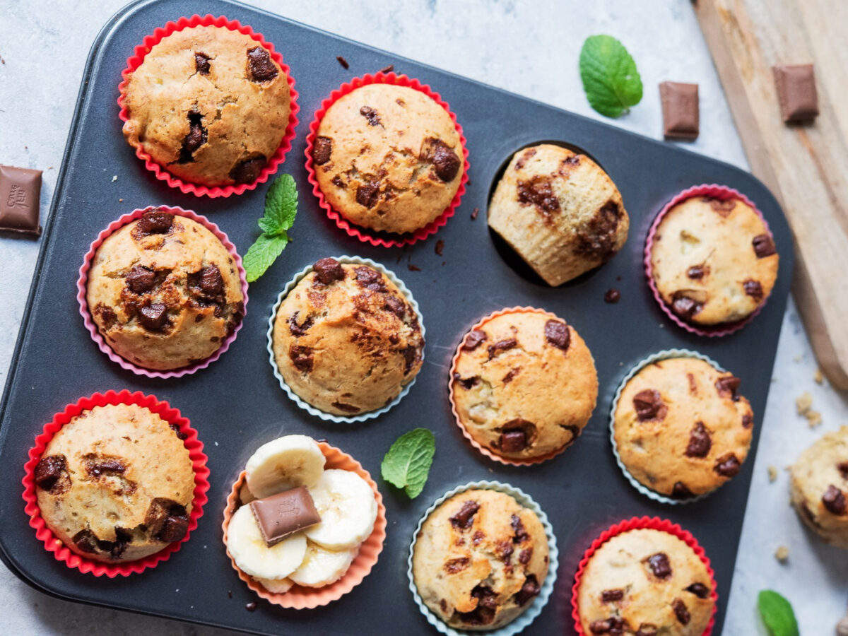 Magdalenas de plátano y chocolate