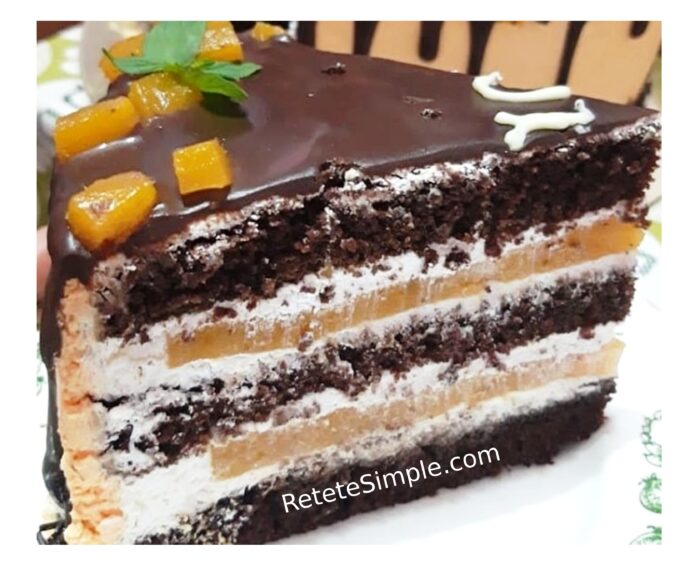 Tarta de melocotón y chocolate