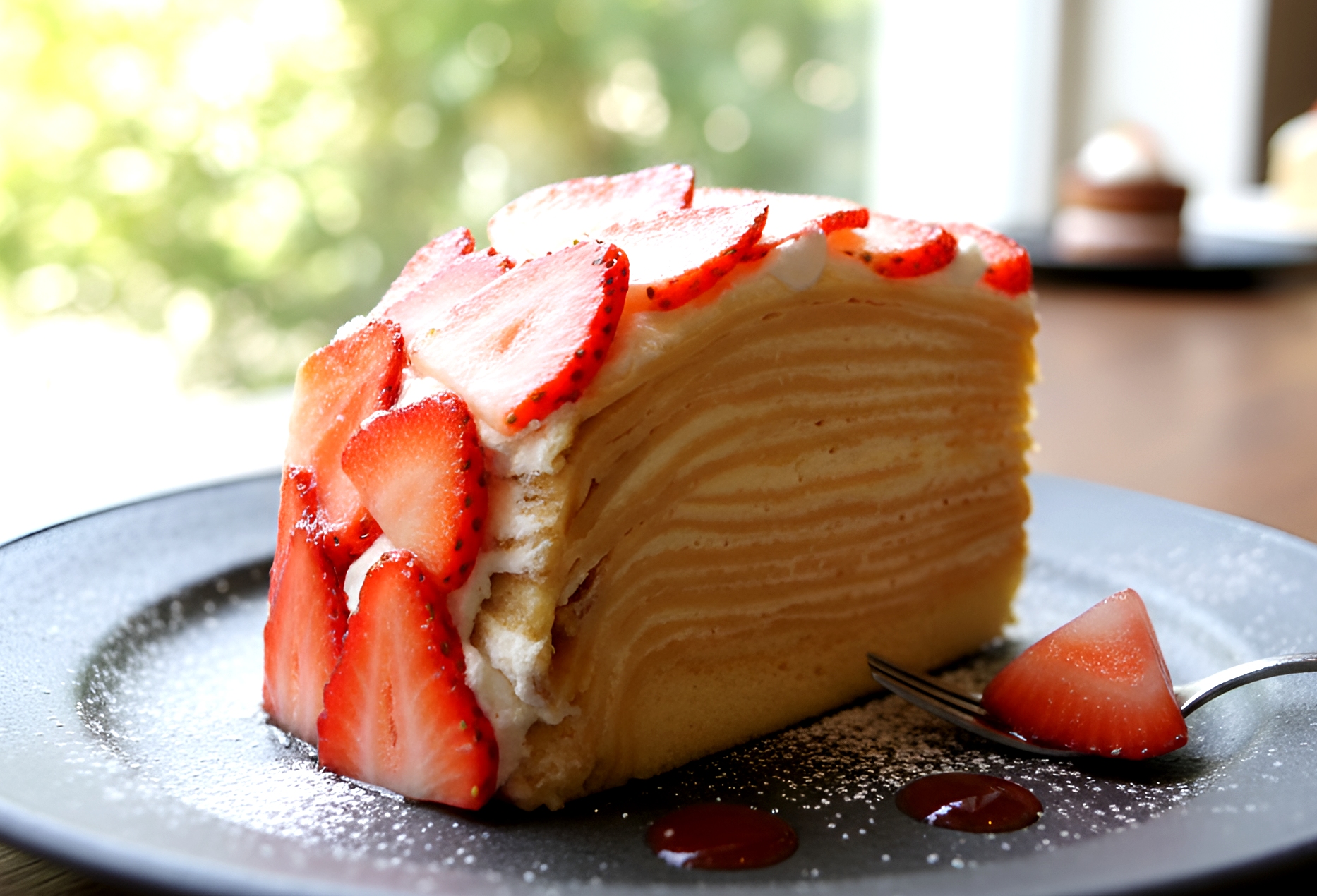 Tarta de crêpes con fresas